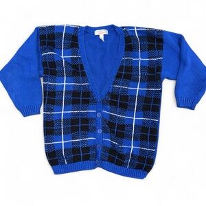 Vintage Cambridge Sports Club Sweater Cardigan 100% Cotton Knit Plaid Size M